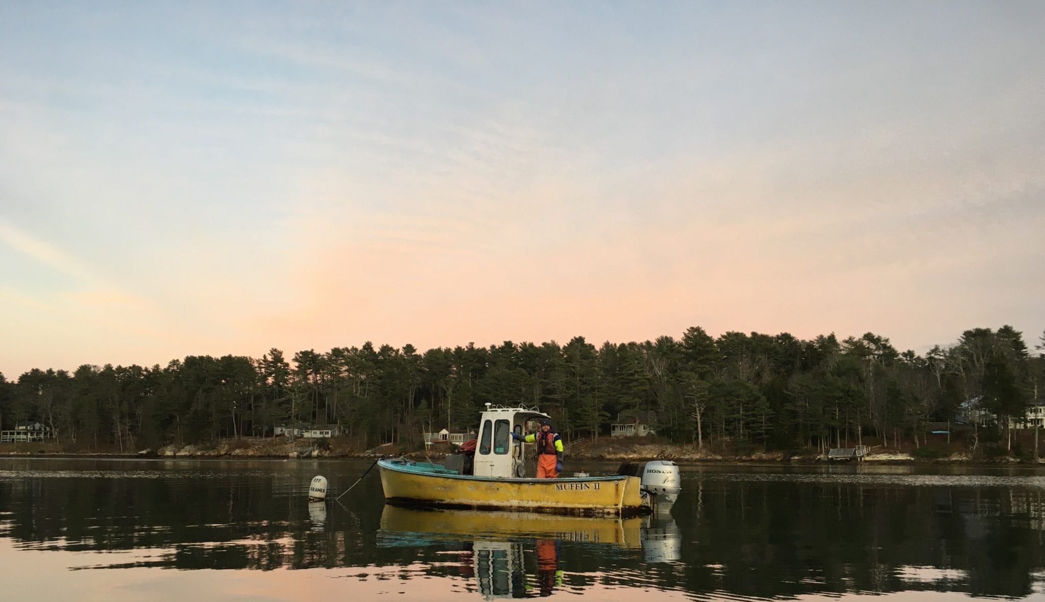 Winnegance Oyster boat at sunset in Maine